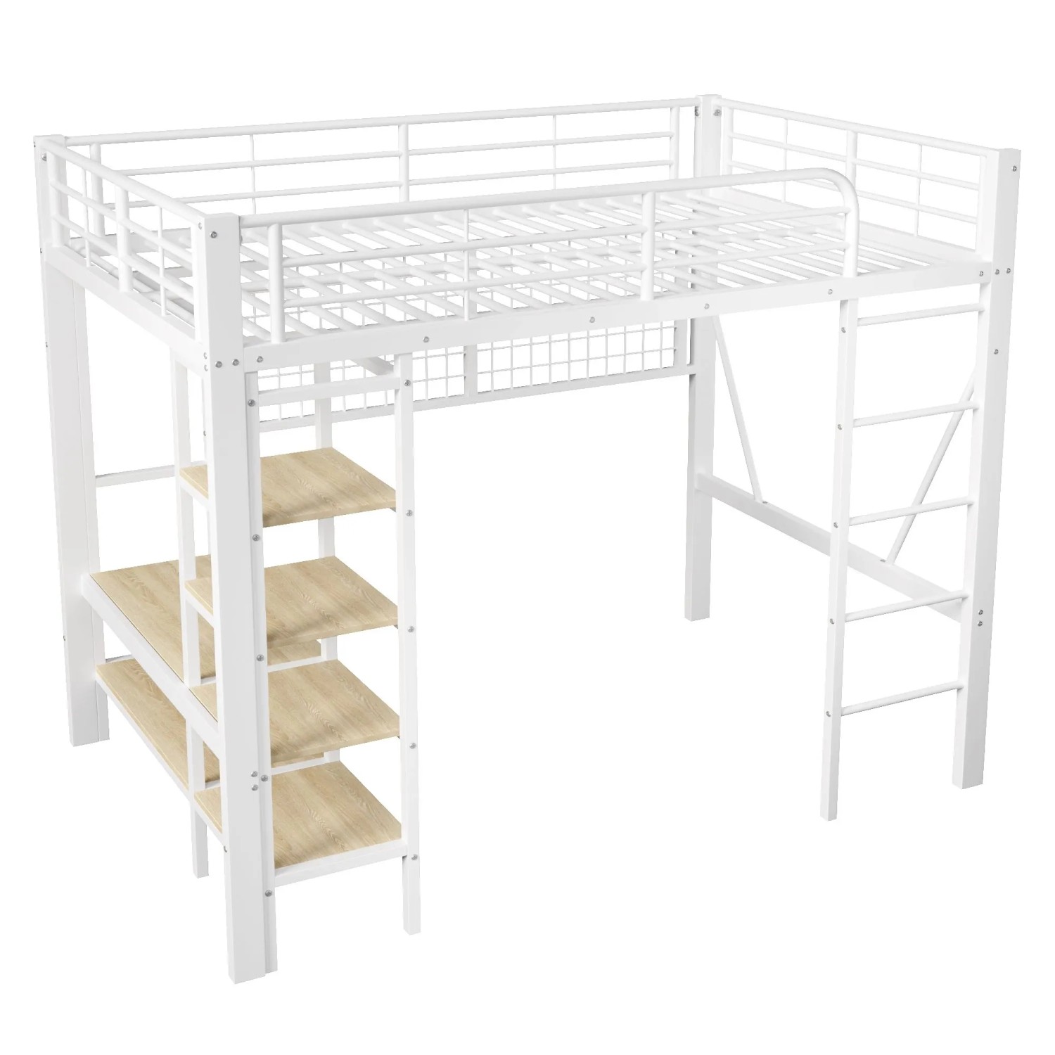 okwish Metall Hochbett 140x200cm mit Kleiderstange und LED Weiß ohne Matratze