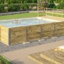 Weka Holzpool mit Sonnendeck und Technikraum, 490x644x203 cm, Sand Mix. Massiver Pool für den Garten.