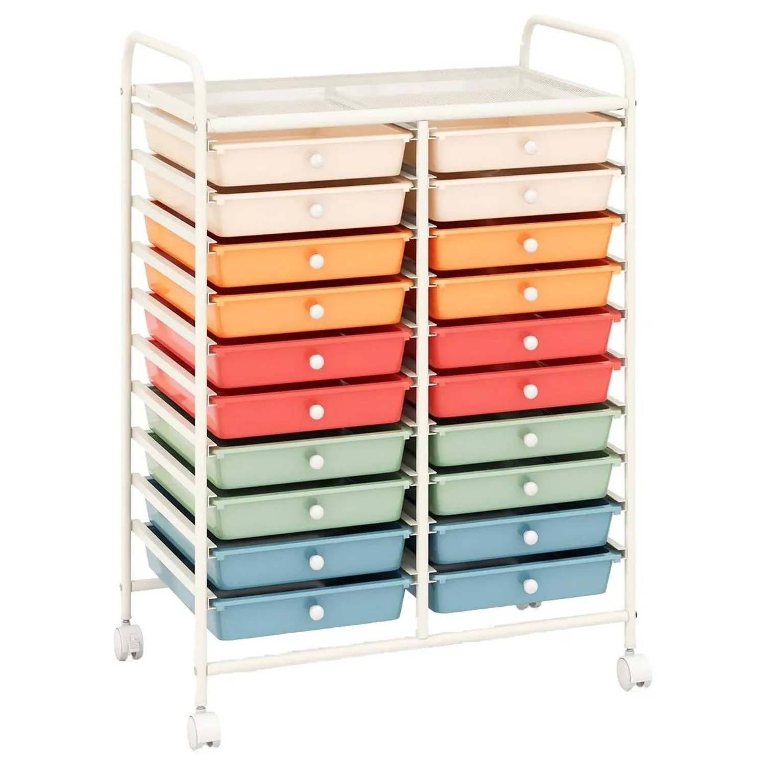 Costway Rollwagen mit 20 Stapelbaren Schubladen Badrollwagen Macaron Bunt