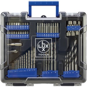 LUX Akku-Bohrschrauber 12V mit 62-teiligem Zubehör-Set im Koffer.