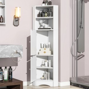 PXloue Badschrank Badezimmerschrank  36.5x36.5x15.5 cm Weiß mit Türen offenen Fächern und Einlegeboden
