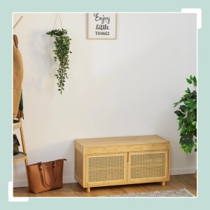 Relaxdays Schuhbank Bambus Natur Beige Mit Sitzfläche 45 cm x 90 cm x 37 cm 10,9 kg