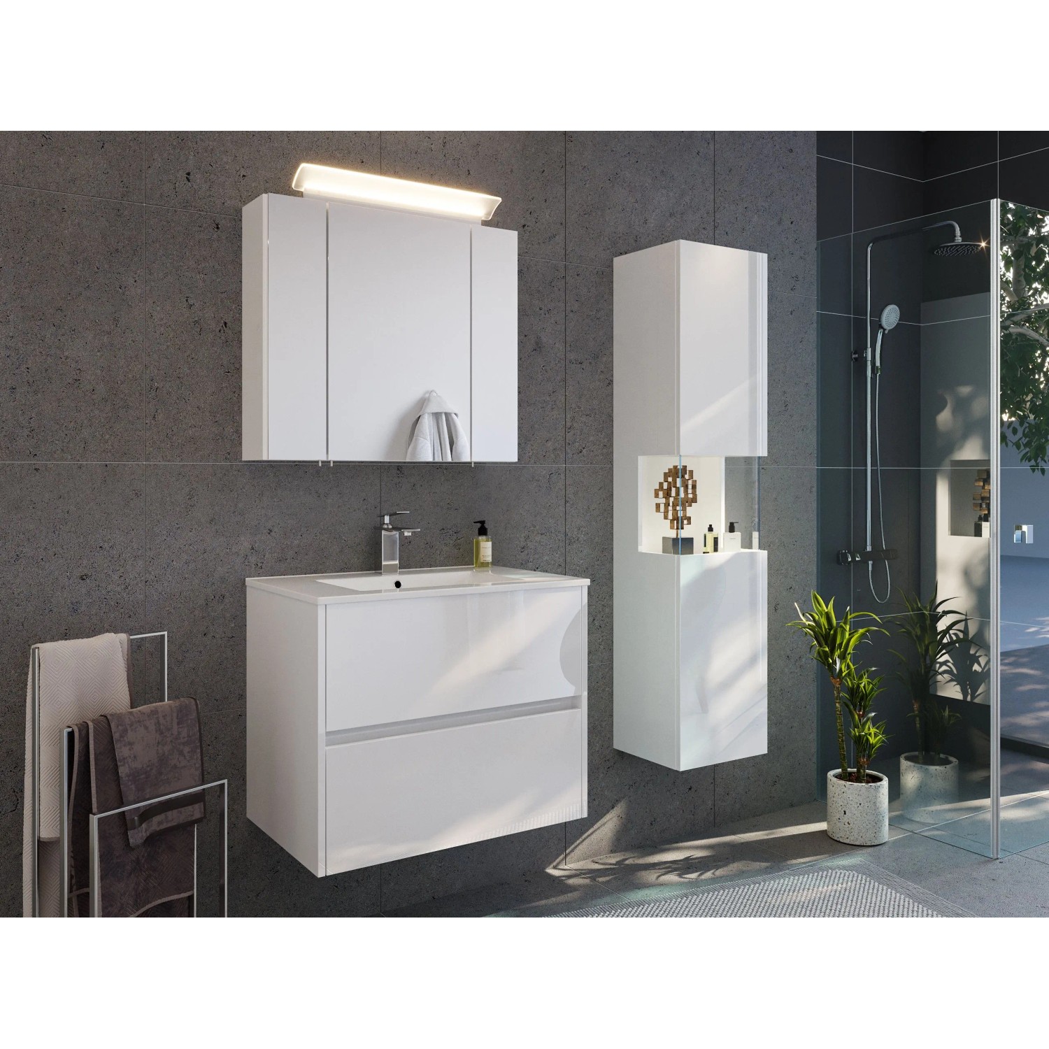 Posseik Badmöbelset Limes 70 cm Weiß Hochglanz