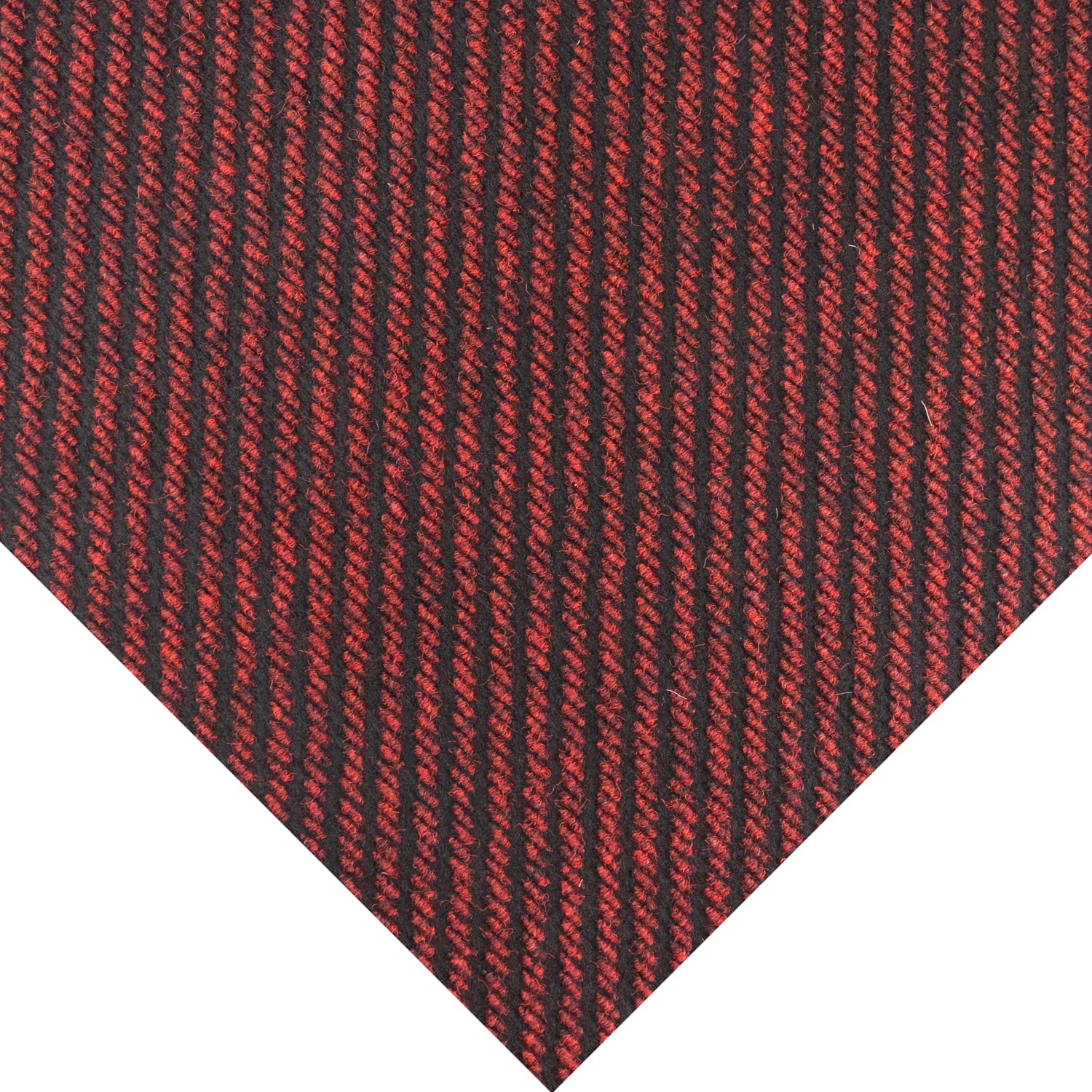 Roter und schwarzer gestreifter Sauberlauf Nordic Stripes. Strapazierfähiger Schmutzfangläufer aus Polypropylen für Flur und Eingang.