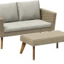 4-teiliges Sofa-Lounge-Set Borup in Beige mit Wicker-Geflecht und Tisch mit Glasplatte.
