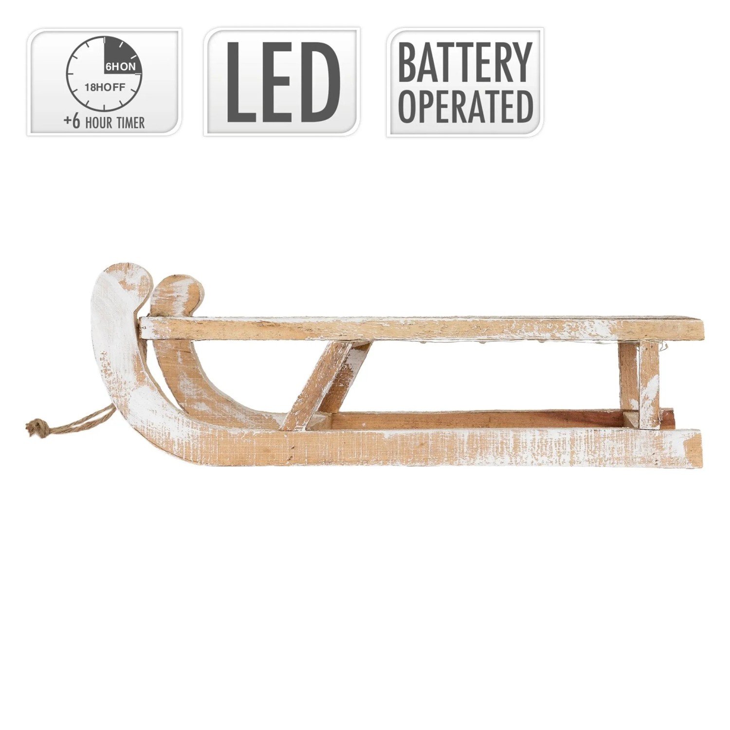 Deko Schlitten aus Holz, braun/natur, mit LED Weihnachtsdeko.