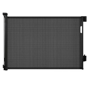 Schwarzes, ausziehbares Sekey Treppenschutzgitter (0-150 cm) mit Mesh-Gewebe, für Kinder und Hunde innen/außen.