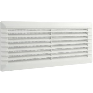 Weißes Marley Lüftungsgitter (140x315 mm) für Hohlwände mit Fliegengitter.