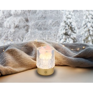 Goldfarbene Globo Tischleuchte Lizzy mit Deko-Steinen und Kristall-Effekt.