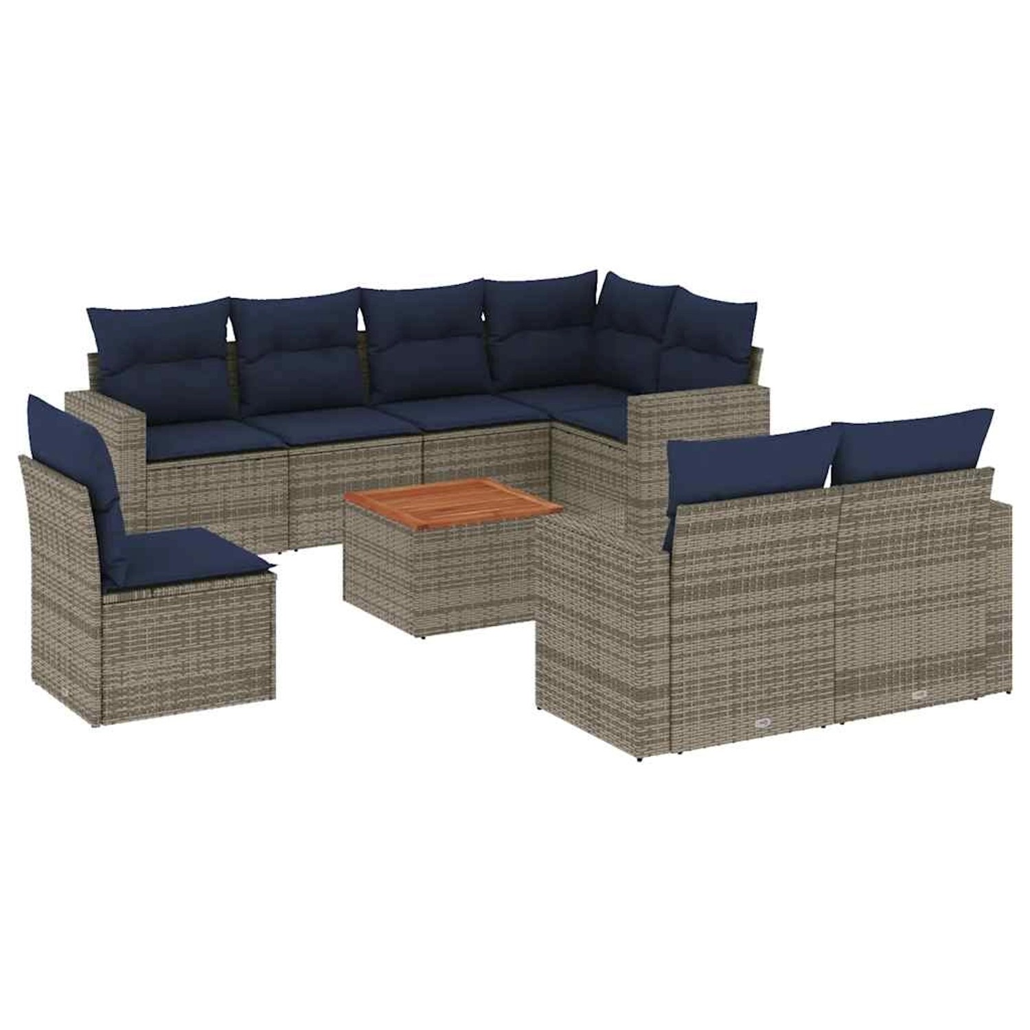vidaXL 9-Tlg Garten-Sofagarnitur mit Kissen Grau Poly Rattan 3256551