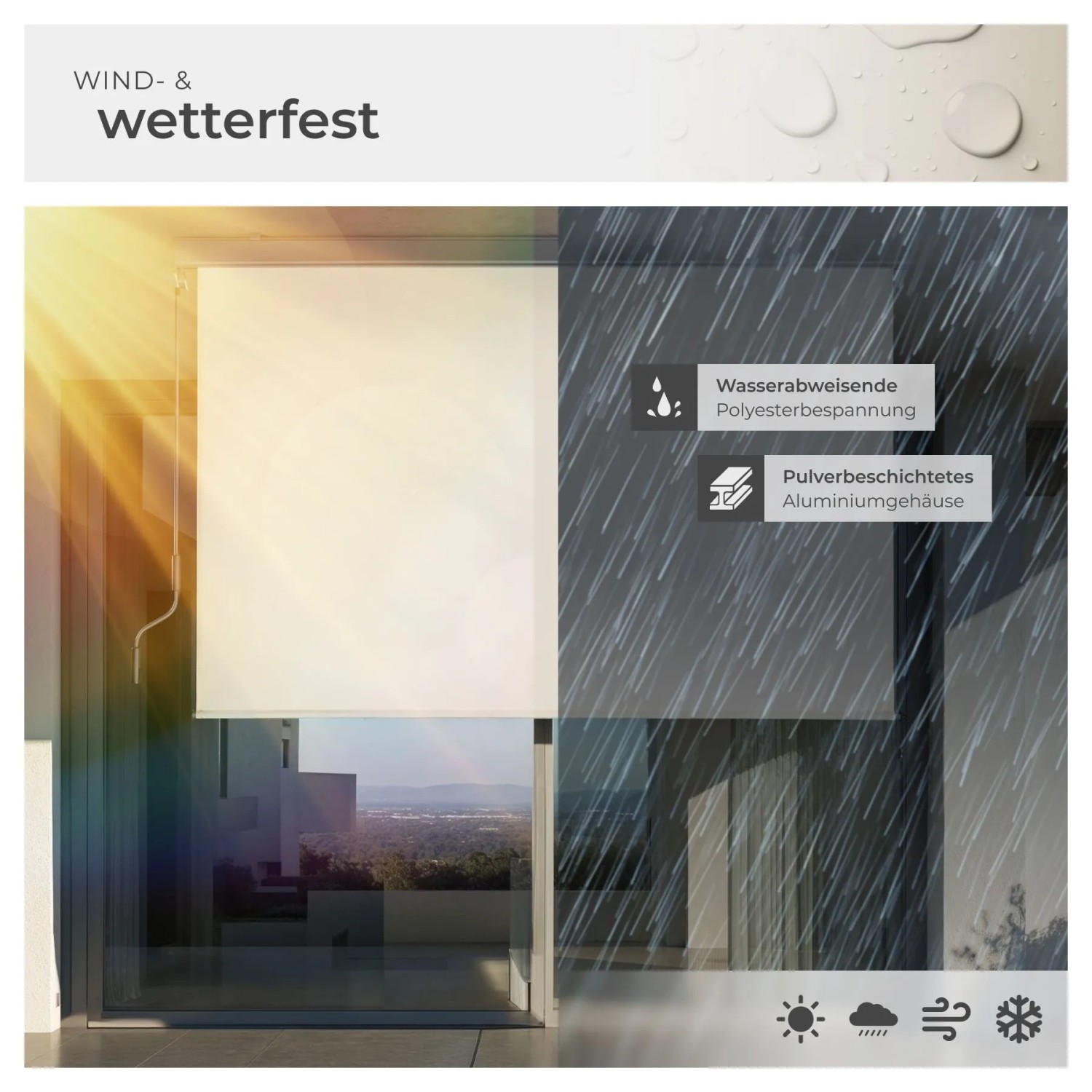 Beige Tectake Senkrechtmarkise Eloise, wetterfest, schützt vor Sonne und Regen. Ideal als Sonnenschutz & Sichtschutz.