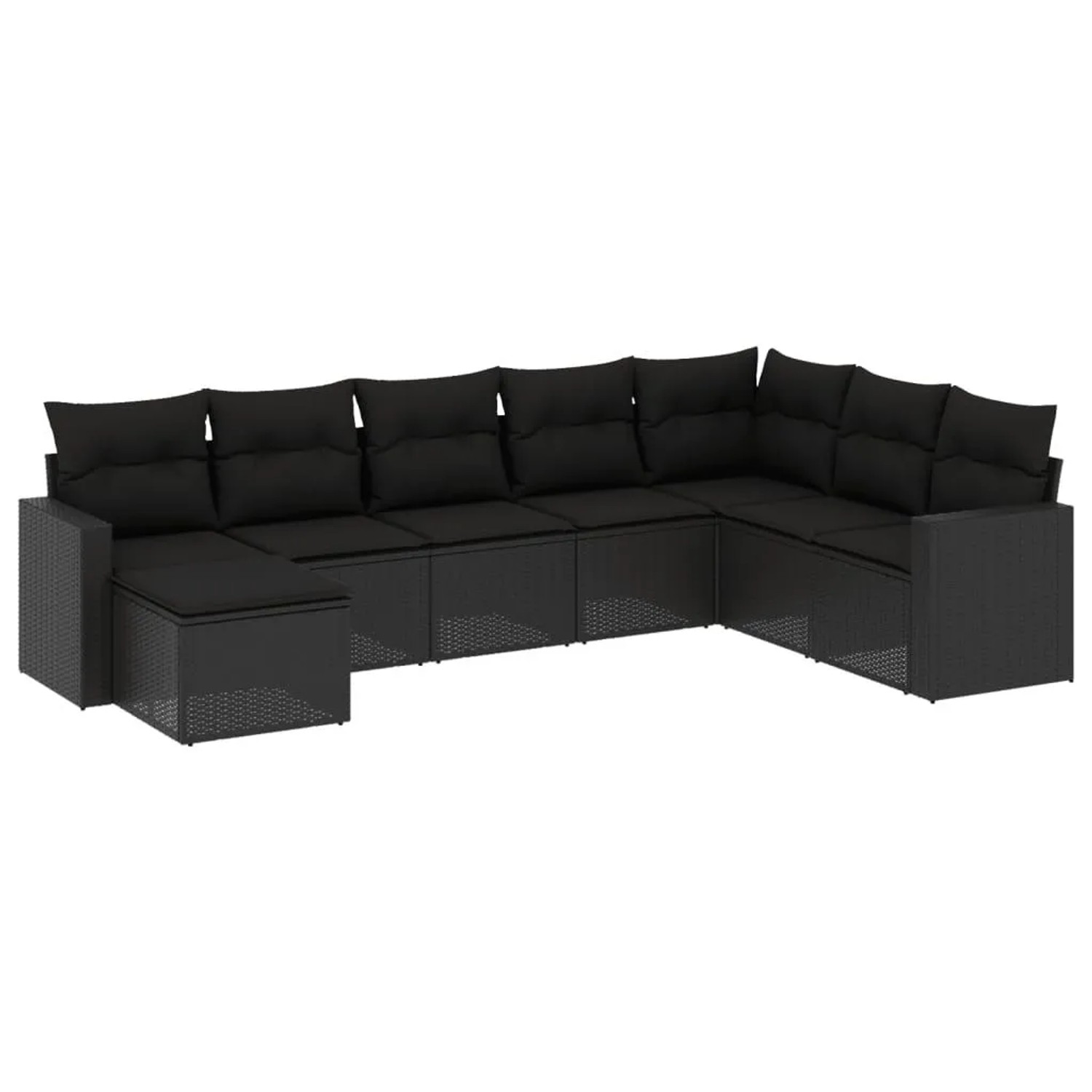 vidaXL 8-Tlg Garten-Sofagarnitur mit Kissen Schwarz Poly Rattan 3251692