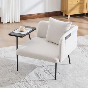 PXloue Stühle Einzelsessel mit Beistelltisch Chenille Sessel mit Seitentaschen für Wohnzimmer Beige