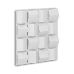 Weißes 3D Wandpaneel von PROFHOME, Akustikpaneel mit quadratischen, reliefartigen Elementen.