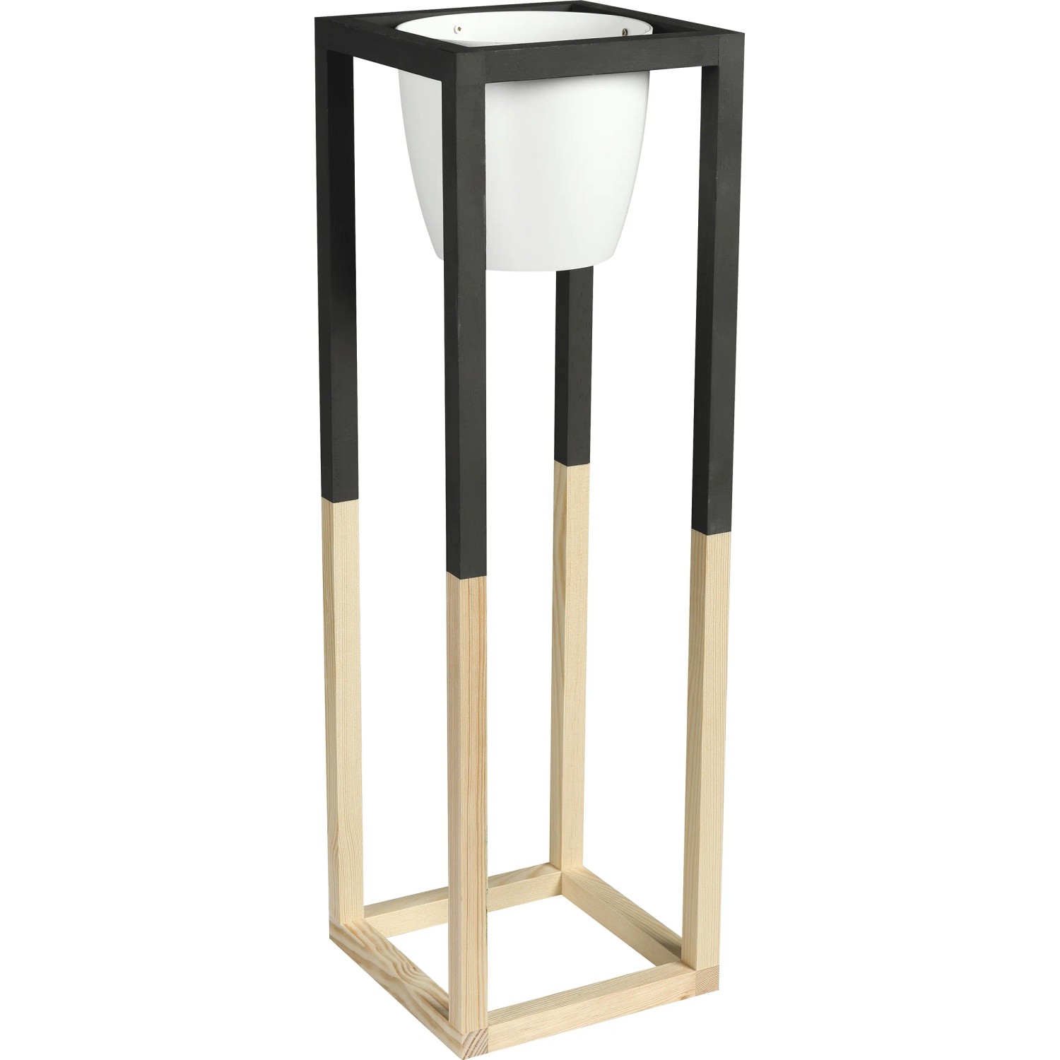 DIY Pflanzständer Groß von CREATE! by OBI: Holzgestell, teilweise schwarz lackiert, mit weißem Topf. Dekorative Figur.