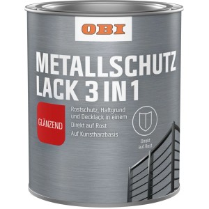 Dose OBI Metallschutzlack 3in1, weiß glänzend, 375ml. Rostschutz, Grundierung und Decklack in einem.