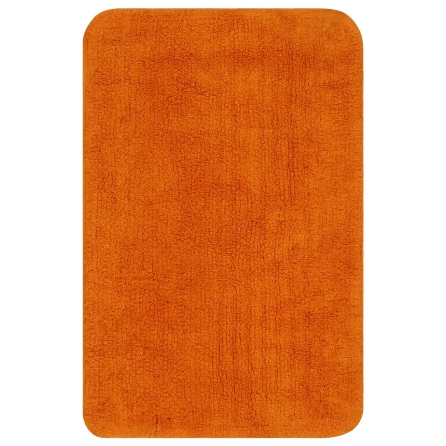 Orangefarbene Badematte aus Stoff, Teil eines 3-teiligen Sets.