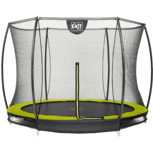 Grünes EXIT Silhouette Bodentrampolin (D305cm) mit Sicherheitsnetz.