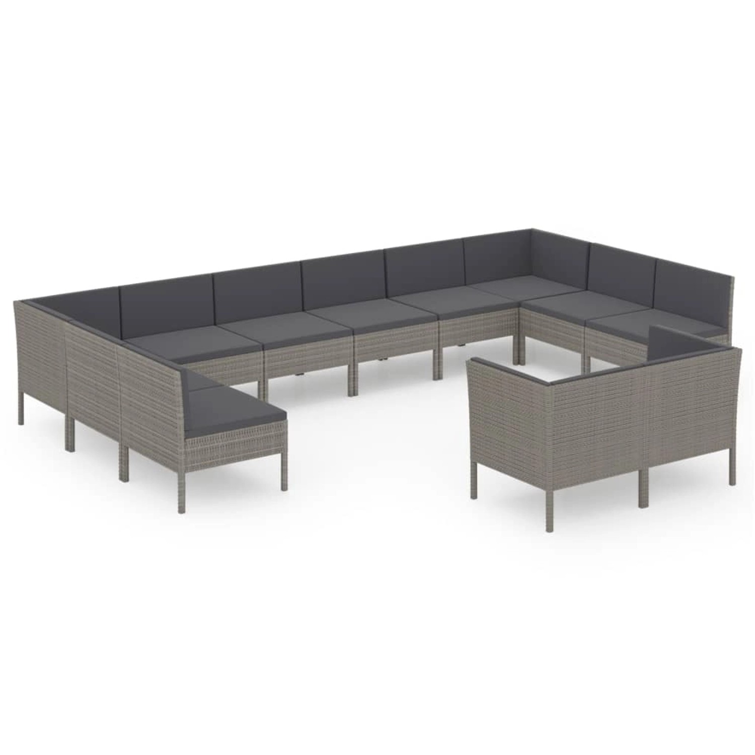 vidaXL 12-tlg Garten-Lounge-Set mit Auflagen Poly Rattan Grau Modell 13