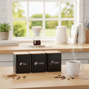 Relaxdays Vorratsdosen 3er Set Metall Schwarz Luftdicht 15 cm x 11 cm x 11 cm