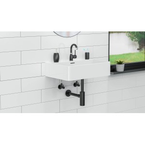 Waschbecken mit schwarzem, matten Design Siphon von Kirchhoff.