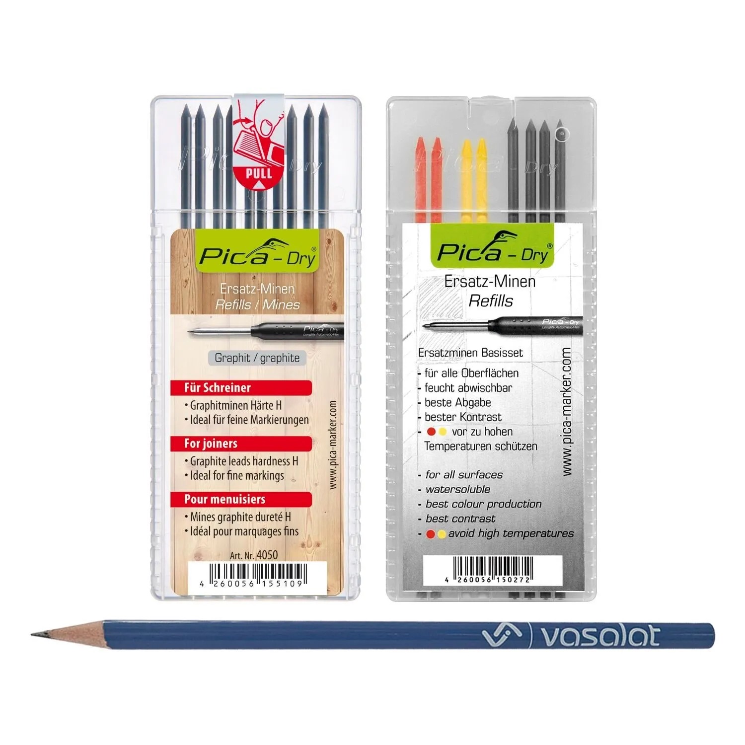 vasalat Set Pica Dry Ersatzminen-Set Härte H Blau Weiß Grün 18 Stück