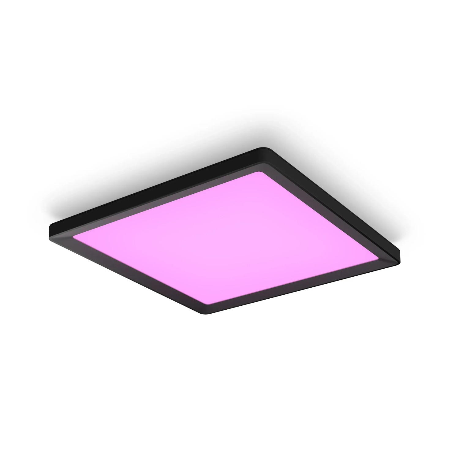 Schwarzes Philips Hue LED Panel Tento mit farbigem Licht, 39,5x39,5 cm.