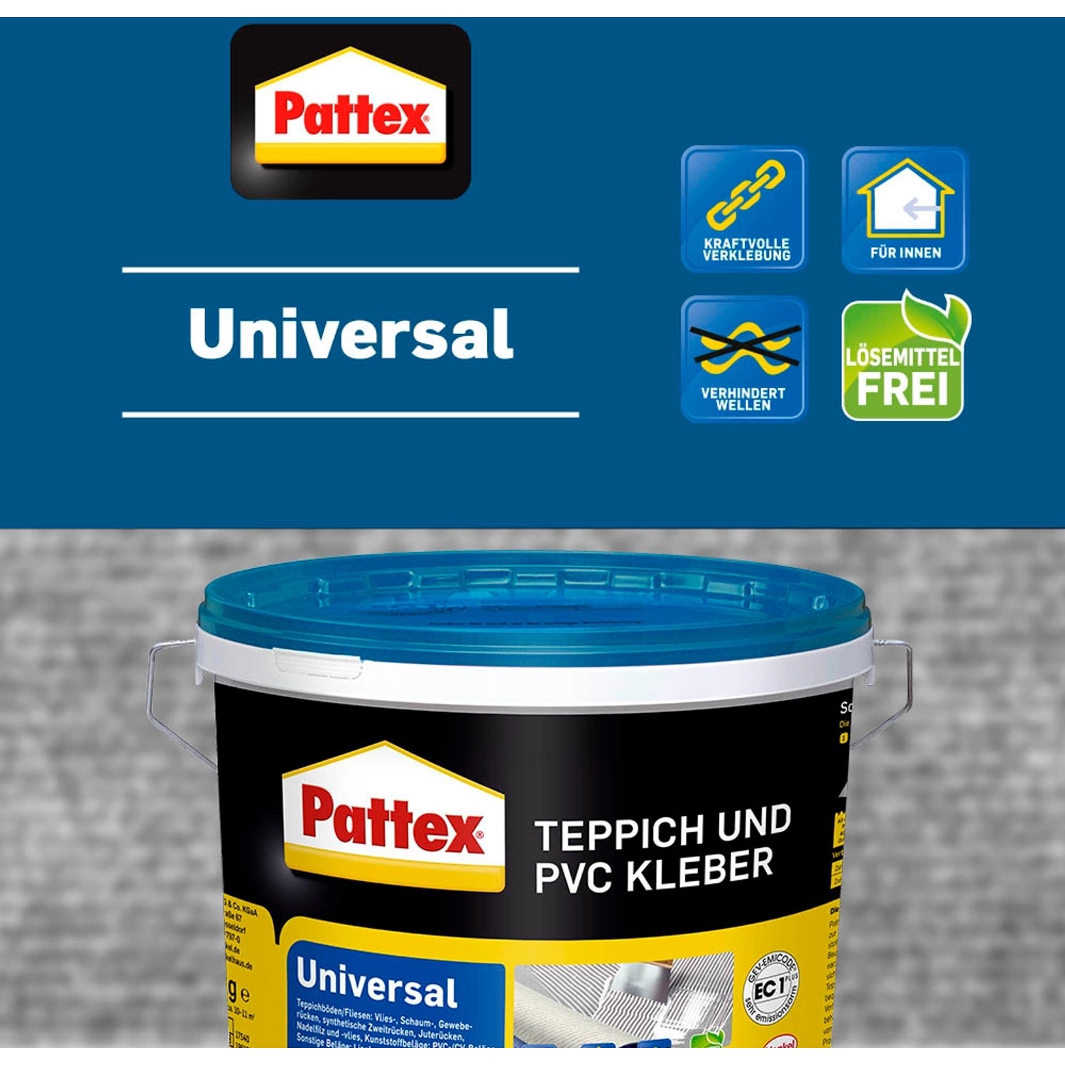 Eimer Pattex Teppich- und PVC-Kleber Universal, 6,5 kg, für Teppich und PVC-Bodenbeläge.