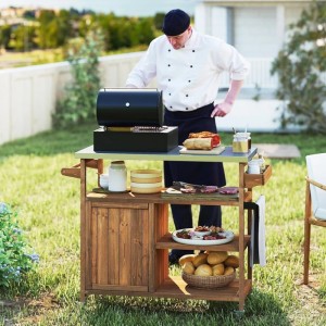 Costway Grillwagen Outdoor Servierwagen Auf Rollen Kücheninsel mit Ablagen