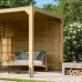Karibu Fyrkant Pavillon mit Seitenwand aus naturbelassenem Holz. Gartenlaube mit Schaukel.