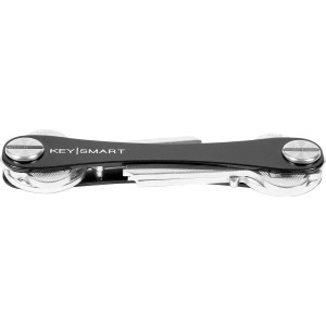 Schwarzer KeySmart Schlüsselhalter aus Aluminium mit Schlüsseln. Kompakter Organizer für bis zu 100 Schlüssel.