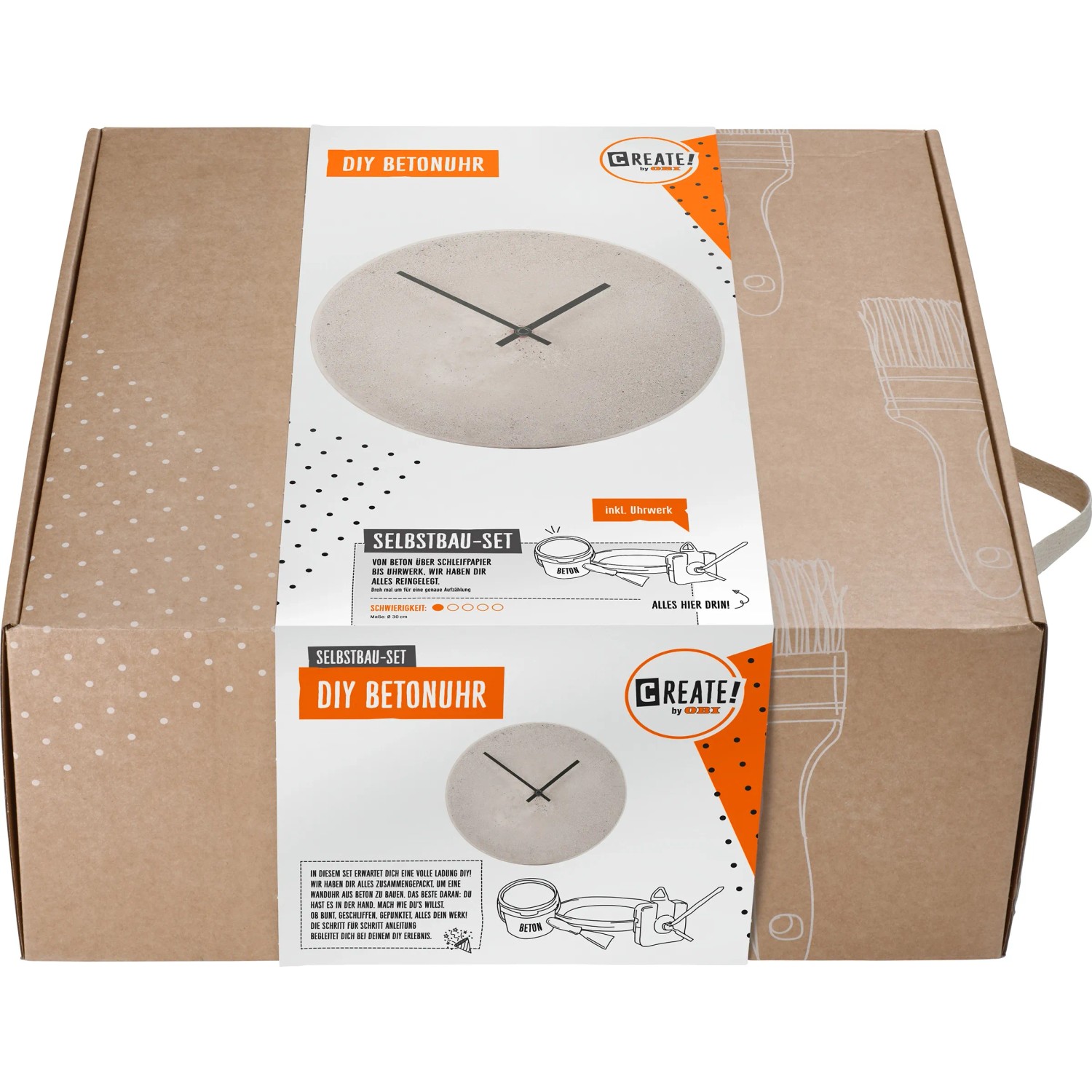 CREATE! by OBI DIY Betonuhr Selbstbau-Set in Kartonverpackung.