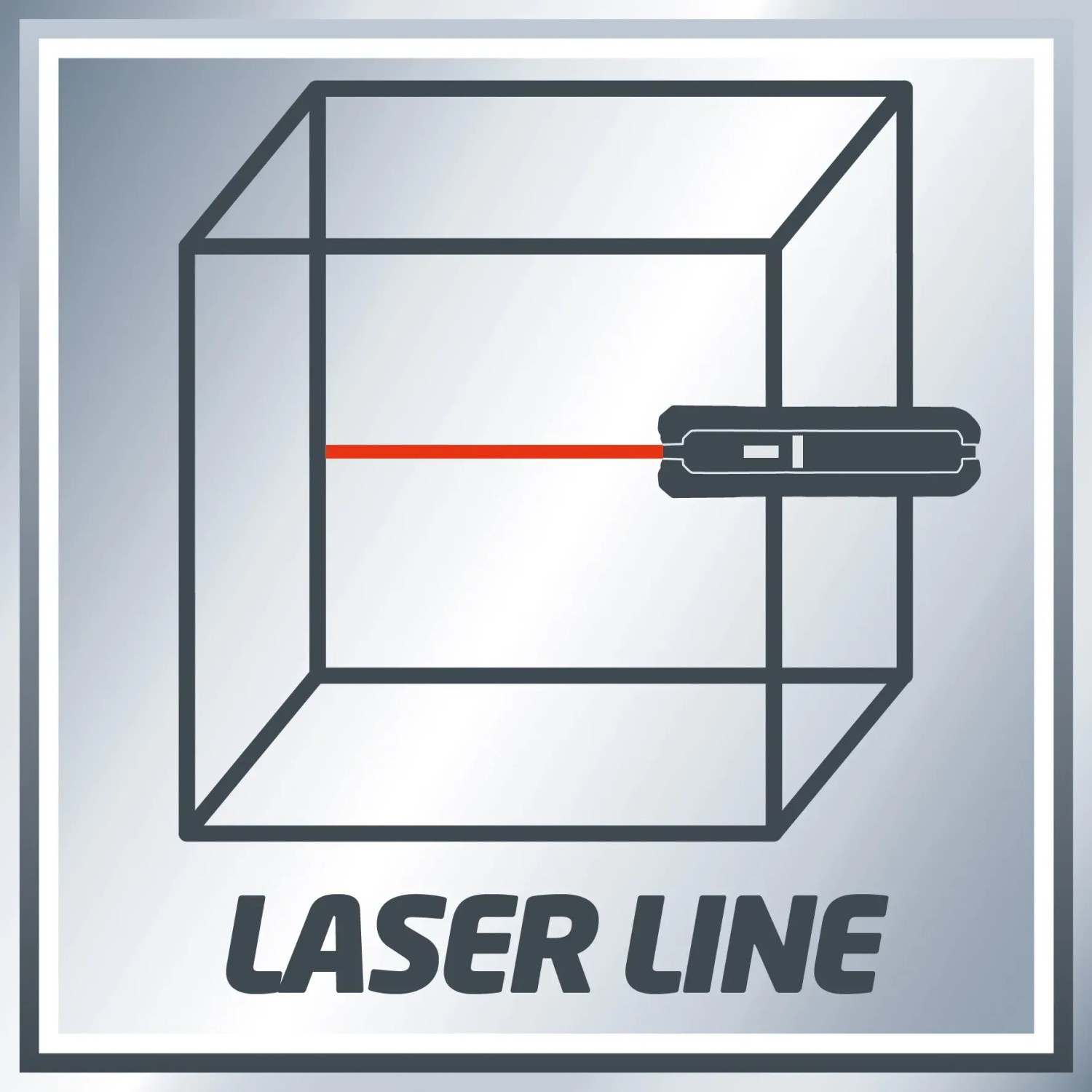 Abbildung eines Einhell TC-LL 1 Lasernivelliergerät mit roter Laserlinie in einem Würfel.