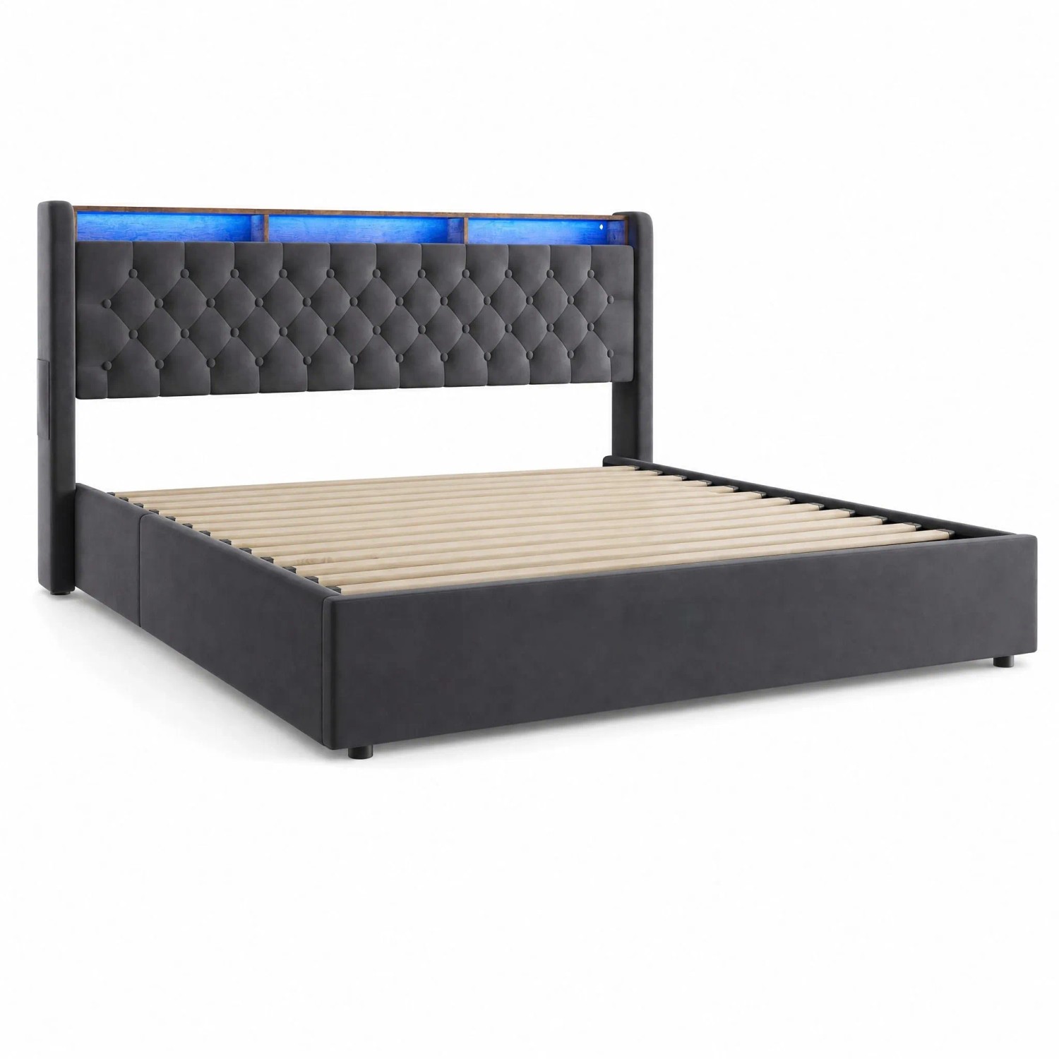 okwish Polsterbett mit LED-Beleuchtung Jugendbett 180x200cm Dunkelgrau