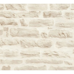 PROFHOME Vliestapete in Beige/Creme mit Stein-Kachel Optik für Wohnräume.