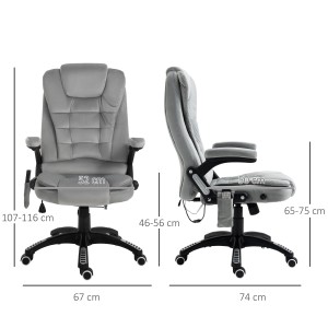 Grauer Vinsetto Massagestuhl mit Maßen, Bürostuhl mit Heiz- und Massagefunktion.