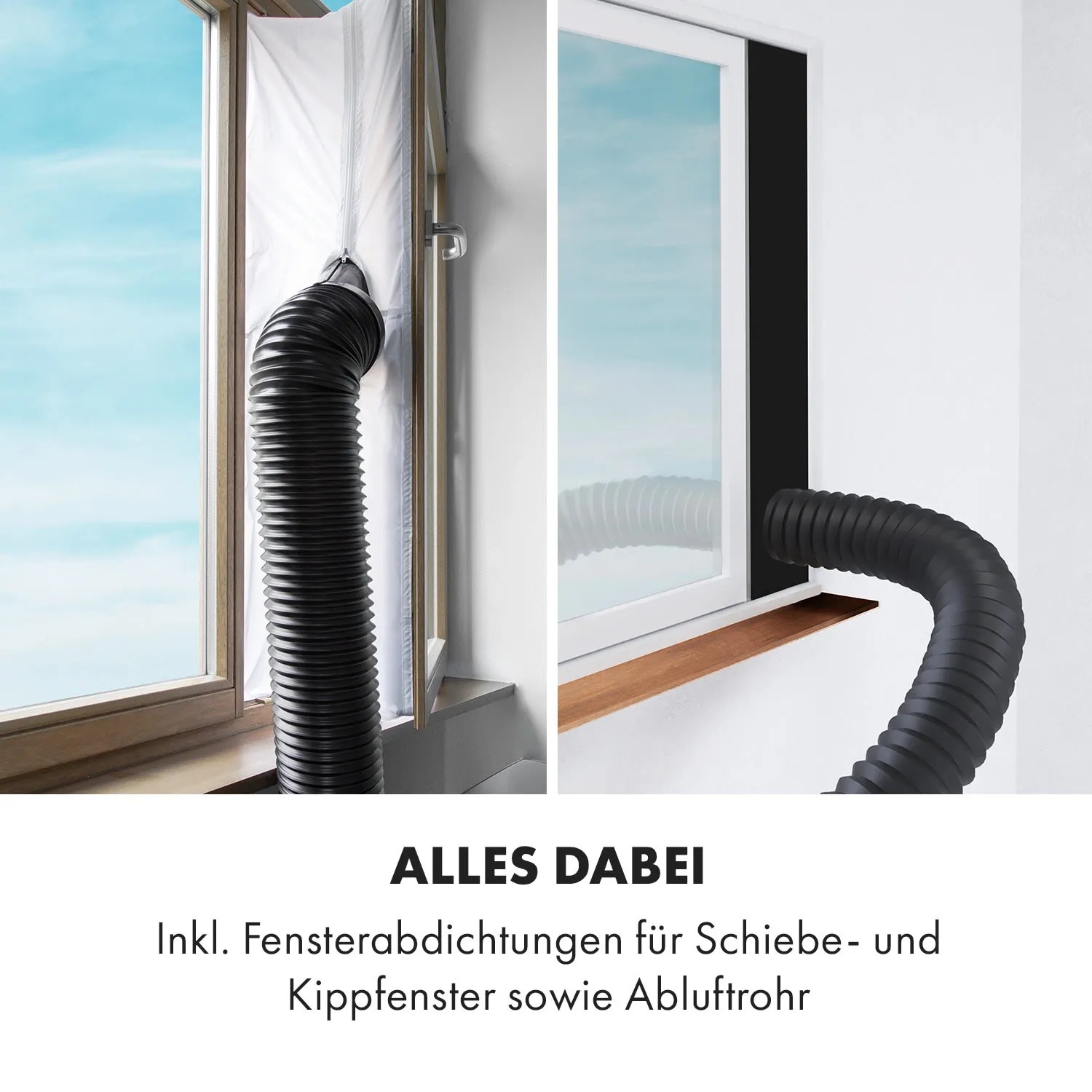 Zubehör für Klarstein Metrobreeze Klimaanlage: Fensterabdichtung für Schiebe- und Kippfenster, Abluftrohr.