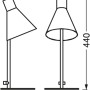 Skizze der Ledvance LED-Tischleuchte Decor Tokio Schwarz, 44 cm hoch, mit Maßangaben.