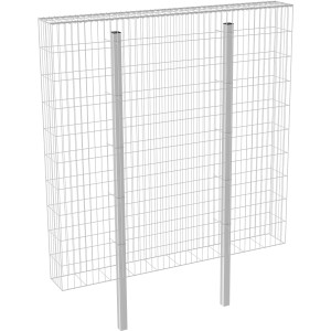 Leerer Wilk Gabionenkorb als Zaunelement, 200x200x25 cm, mit integrierten Pfosten.