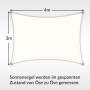 Cremeweißes, rechteckiges Sonnensegel 4x3m aus PES mit UV-Schutz und Ösen.