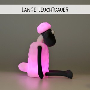 MegaLight LED-Nachtlicht Shaun das Schaf, RGB+W, 12,2 cm, mit pinkem Licht.