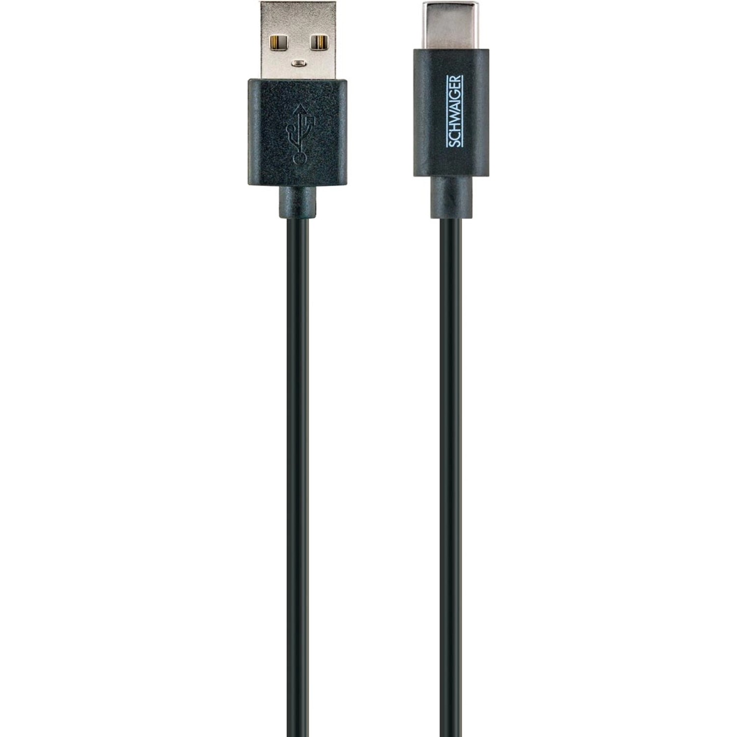 Schwaiger USB-C auf USB-A Kabel, 2m, schwarz, zum Laden und Synchronisieren von Geräten.