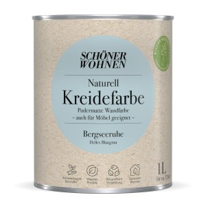 Schöner Wohnen Kreidefarbe Naturell Bergseeruhe 1 l, pudermatte Wandfarbe im Metalleimer.