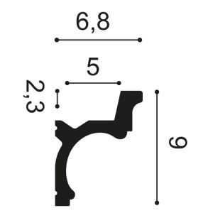 Detailzeichnung ORAC Decor C328 Eckleiste für indirekte Beleuchtung, Maße in cm.