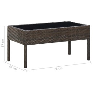 Brauner vidaXL Gartentisch aus Poly Rattan, 75x40x37 cm, mit Glasplatte. Ideal für den Garten.