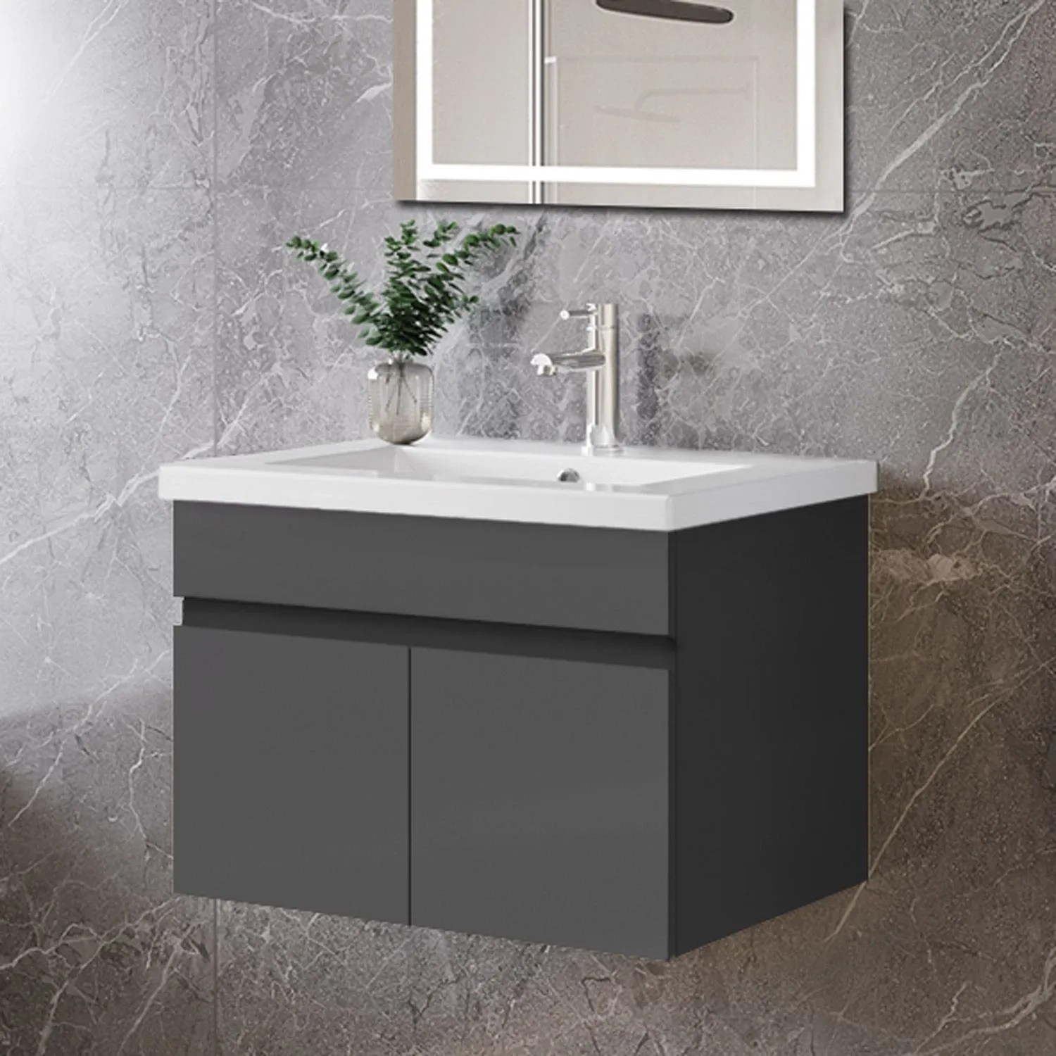AICA Waschtisch mit Unterschrank, 60 cm, anthrazit matt, Teil des Badmöbel Sets.