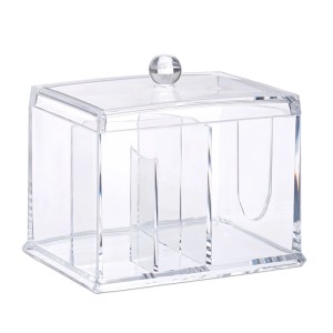 Relaxdays Wattestäbchen Aufbewahrung Acryl Transparent mit Deckel L 13 cm x 15 cm x 11 cm 340 g
