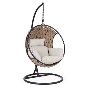 Bizzotto Hängesessel Galapagos in Sand mit Kissen, Stahlgestell und Polyrattan-Optik.