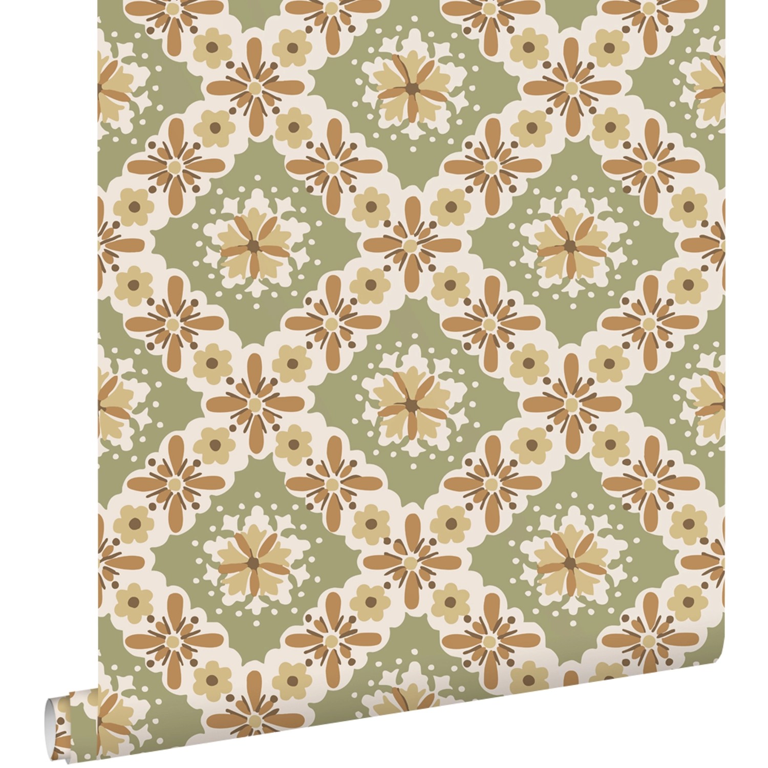 ESTAhome Tapete Blumenmuster Grün und Terrakotta 50 x 900 cm günstig online kaufen