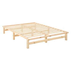 Helles Kiefernholz Palettenbett Gestell 140x200 cm mit Lattenrost. Modernes Futonbett für Jugendzimmer.